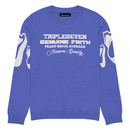 TRIPPLE-SEVEN FADED BLUE KNITTED-SWEATER