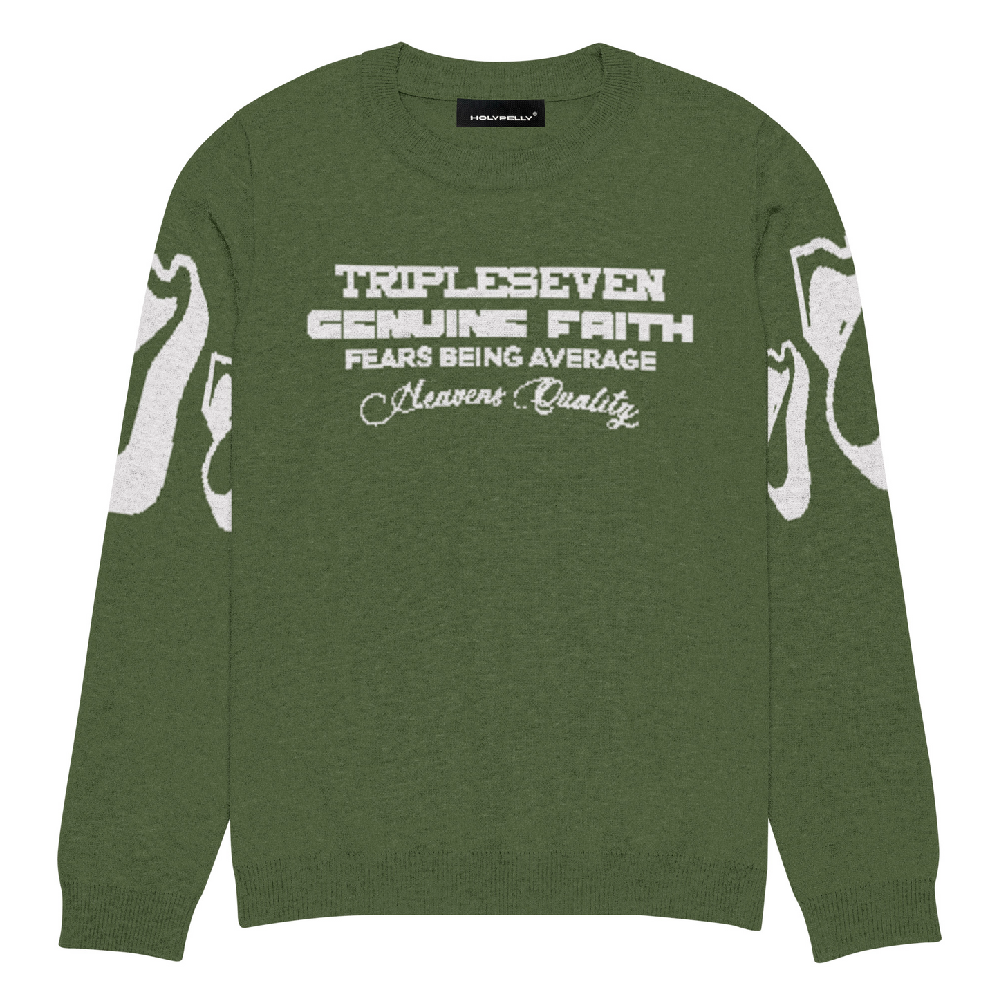 TRIPPLE-SEVEN FADED GREEN KNITTED-SWEATER